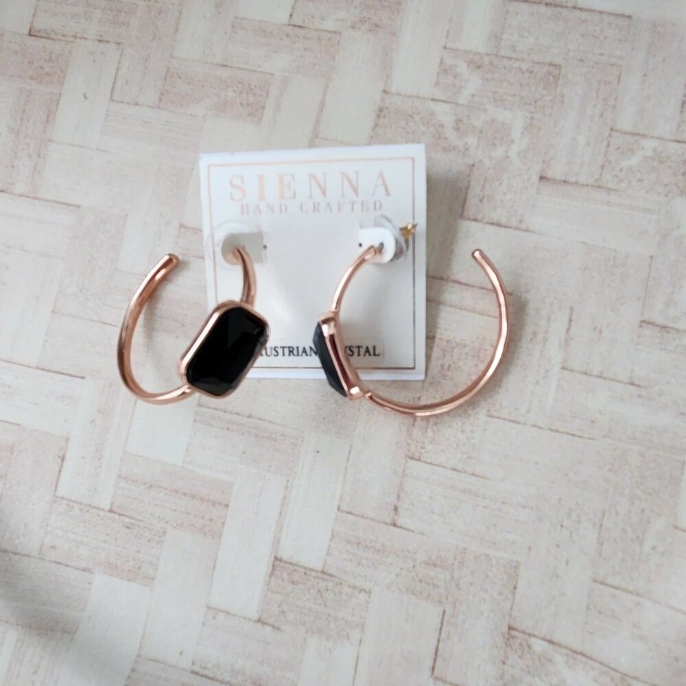 Sienna rose gold tone hoop earrings with black plastic inset 1.5" hoop Jewelry